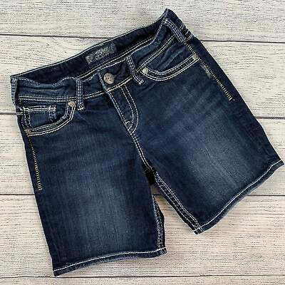 #ad Silver Jean Shorts 26 or 2 Suki Dark Wash Inseam 7quot; Thick Stitching