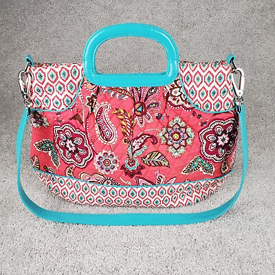 #ad Vera Bradley Women#x27;s Pink Aqua Floral Quilted Double Handle Frame Clutch Handbag