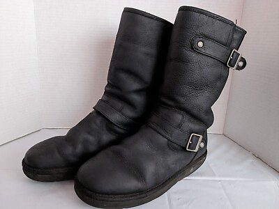#ad UGG Australia Size 9 Black Sutter Moto Boots Leather Buckle