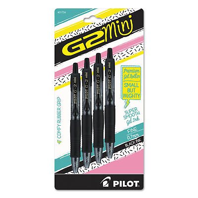 #ad Pilot G2 Mini Retractable Gel Pen Fine 0.7mm Black Ink Barrel 4 Pack 31734