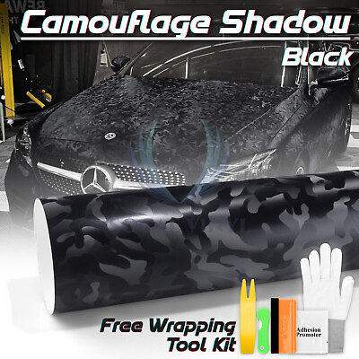 #ad Camouflage Shadow Black Camo Pattern Car Vinyl Wrap Decal Sticker Sheet Film