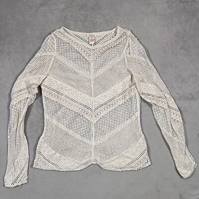 #ad Sundance Shirt Womens Medium Cream Off White Knit Crochet Long Sleeve Casual