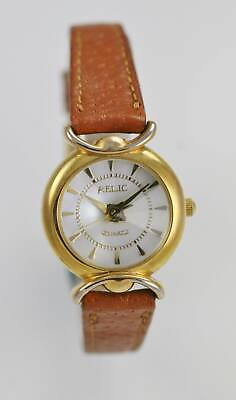 #ad Relic Womens Watch MOP Stainless Gold Brown Leather Water Resist Battery Quartz