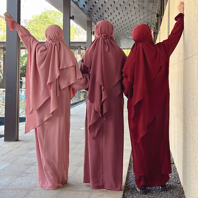 #ad Overhead Hijab Women Muslim Prayer Long Dress Set Abaya Ramadan Robe Arab Burqa