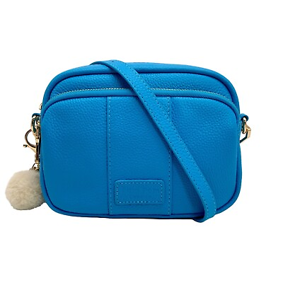 #ad Pom Pom London Blue Leather Mayfair Crossbody Bag