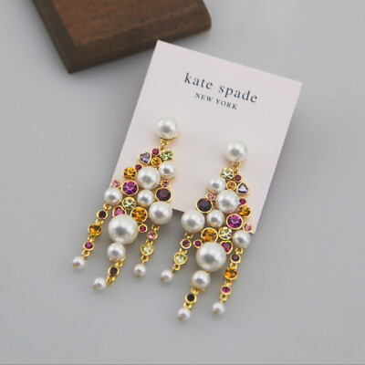 #ad Kate Spade New York Large Inlaid Pearl Rhinestone Zircon Fashion Earrings