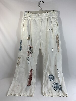 #ad Johnny Was Pete amp; Greta Linen Pants Womens Medium White Embroidered Boho Casual