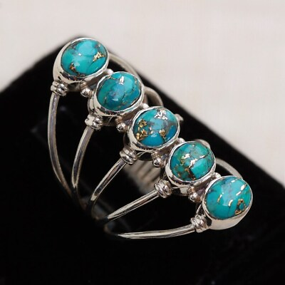 #ad Blue Turquoise Ring Sterling Silver Jewelry Copper turquoise rings Mohave
