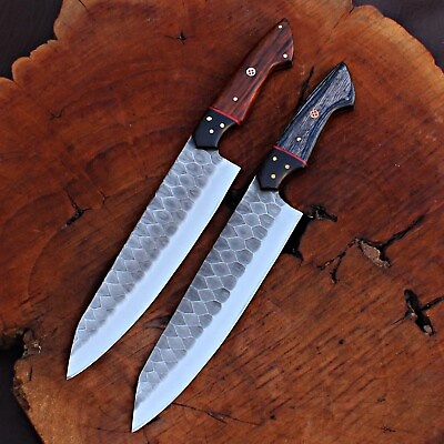 #ad Set Of 2 Custom Handmade Steel Chef Knives With Sweet Leather Bag