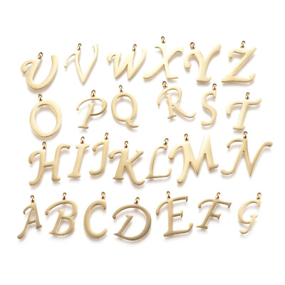 #ad 304 Stainless Steel Initial Letter A Z Golden Alphabet Pendants 15 19x5.5 19x2mm