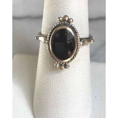 #ad 925 STERLING SILVER amp; ONYX RING SIZE 6.75 SKY