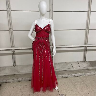 #ad MARINA Sequin Beaded Gown Women#x27;s Size 4 Coral