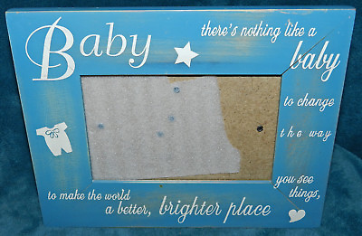#ad ADORABLE DISTRESSED WOOD BABY PICTURE PHOTO FRAME BLUE