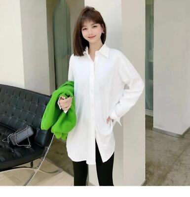 #ad New White Women#x27;s Solid Blouse Casual Cotton Long Sleeve Tops Buttom Shirts gift