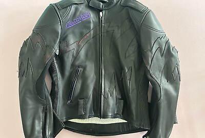 #ad Fieldsheer Black Leather Armored Padded Motorcycle Jacket Moto Racer Mens 44 54