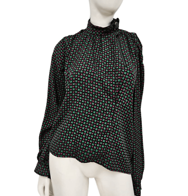 #ad Vintage 60#x27;s Green Patterned Long Sleeve Blouse XL