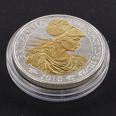 #ad 2010 Silver Britannia 1oz Two Pound British Royal Mint Gilded Silver Coin £2 4