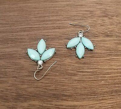 #ad Turquoise Color Acrylic Drop Earrings Silver Toned Back Hook 1 inch