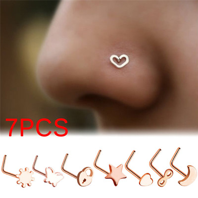 #ad 7PCS Surgical Steel Small Thin Cute Star Screw Nose Stud Ring Piercing JewelYEYZ