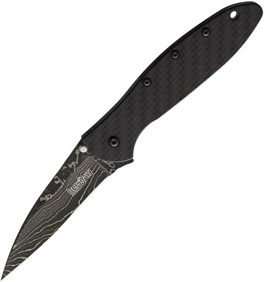 #ad Kershaw 1660CFDAM Leek 3quot; Damascus Blade Carbon Fiber Handle Folding Knife