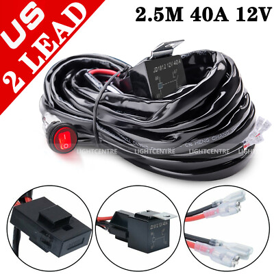 #ad Wiring Harness Switch Relay Kit for Offroad Driving Work Light Bar ATV 2 Lead