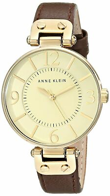 #ad NEW Anne Klein 109168IVBN Womens Gold Tone and Brown Leather Strap Analog Watch