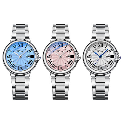 #ad Women Classic Roman Numberals Date Quartz Wrist Watch Stainless Steel Waterproof
