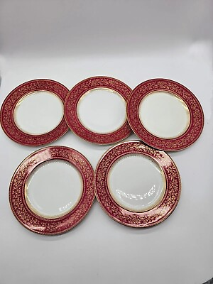 #ad Antique Charles Ahrenfeldt CA Limoges France Red Gold Gilded 8quot; Dishes Lot Of 5