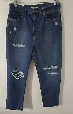 #ad FOREVER 21 THE LARCHMENT SLIM STRAIGHT JEANS SIZE 29 RAW HEM BUTTON FLY DISTRESS