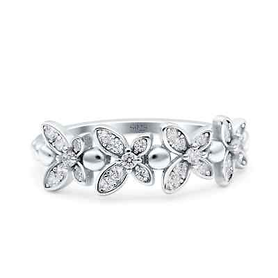 #ad Half Eternity Flower Wedding Engagement Round Ring CZ 925 Sterling Silver 7mm