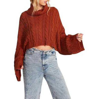 #ad Steve Madden Womens Brown Cable Knit Turtleneck Crop Sweater Top L BHFO 6798
