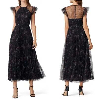 #ad JILL STUART Femke Tulle Dress Womens 10 Black Floral Sheer Mesh Maxi *READ* $49.99