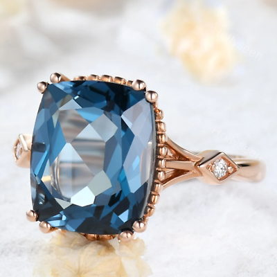 #ad Diamond Ring Engagement Blue Topaz Natural Certified 18k Rose Gold 3.10 Carat