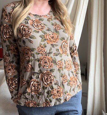 #ad Logo Woman’s Floral Stretch Light Weight Top Blouse M Med gi4695