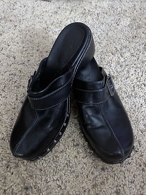 #ad Ecco Women#x27;s Clogs 37 Black Leather Buckle Mules Chic Harley Comfort Shoes