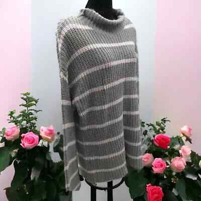 #ad Caslon Womens Small Sweater Shaker Stripe Mock Neck Chunky Knit Gray Pink NWT