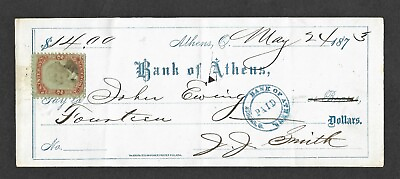 #ad Bank of Athens OH Check W. Mann Steam Power Printer in Philadelphia May 1873