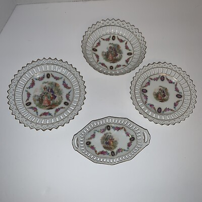 #ad Vintage Bavaria Germany Plate bowl Couple Floral 4 Piece Different Shapes Sizes