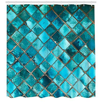 #ad Turquoise Shower Curtain Geometric Rhombus Bathroom Home Decor Set Fabric Polyes