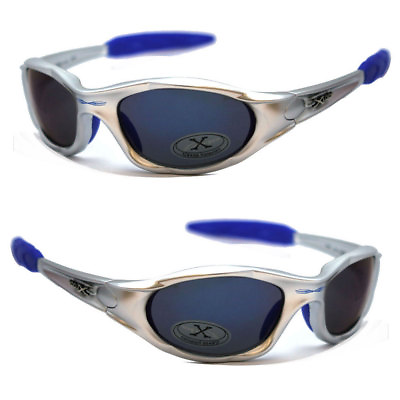 #ad X Loop Sport Cycling Fishing Wrap Around New Sunglasses Silver Frame Blue Lens $10.49