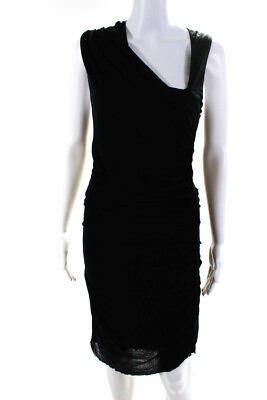 #ad Helmut Lang Womens Black Scoop Neck Sleeveless Ruched Wiggle Dress Size S