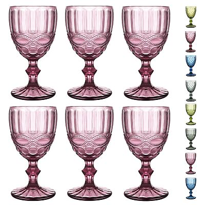 #ad 8 Oz Thickend Glass Wine Glasses Colored Wine Glasses Set of 6 Embossed Short...