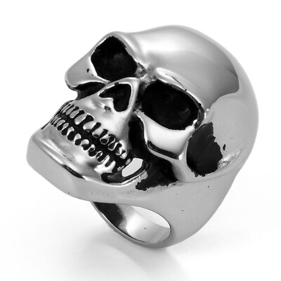 #ad Heavy Gothic Skull Biker Stainless Steel Men#x27;s Ring High Polish Halloween Gift