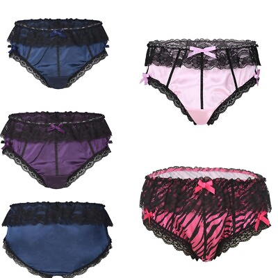 #ad Men#x27;s Satin Ruffled Lace Girly Briefs Sissy Crossdress Panties Bikinis Underwear $6.50