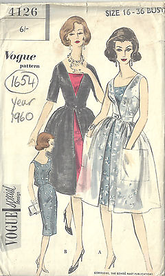 #ad 1960 Vintage VOGUE Sewing Pattern B36quot; DRESS amp; REDINGOTE 1654