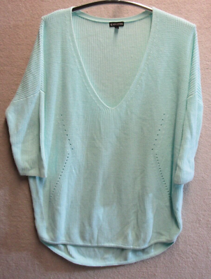 #ad Womens Pullover By Express Size L Oversized Mint Green V Neck 3 4 Sleeves 💙