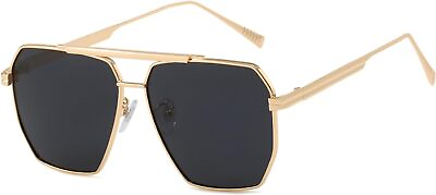 #ad BUTABY Retro Sunglasses for Women Men Vintage Oversized Gold Frame Grey Lens