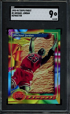 #ad 1993 Topps Finest #1 Michael Jordan Refractor SGC 9 Chicago Bulls HOF Card