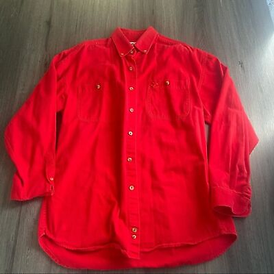 #ad Chase Authentic Fire Red 100% Cotton Button Down Shirt Size Medium Shacket Race