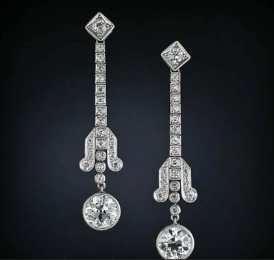 #ad Unique Wedding Dangle Drop Earring 14k White Gold 2.6 Ct Round Cubic Zirconia
